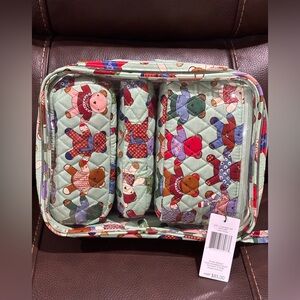 Vera Bradley Toasty Teddies 4 piece Cosmetic Set - Green and Red